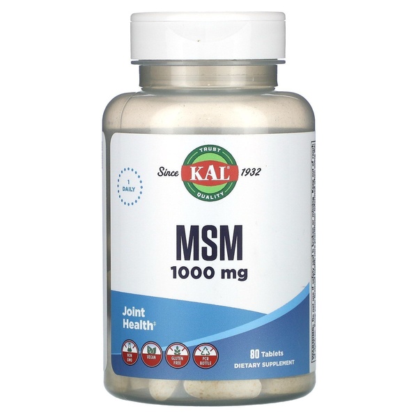 KAL MSM 1000 mg МСМ (метилсульфонілметан) 80 Tablets, 80 шт