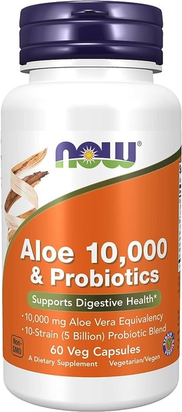 Now Foods Aloe 10 000 and Probiotics Алое Пробіотики 60 veg caps, 60 шт