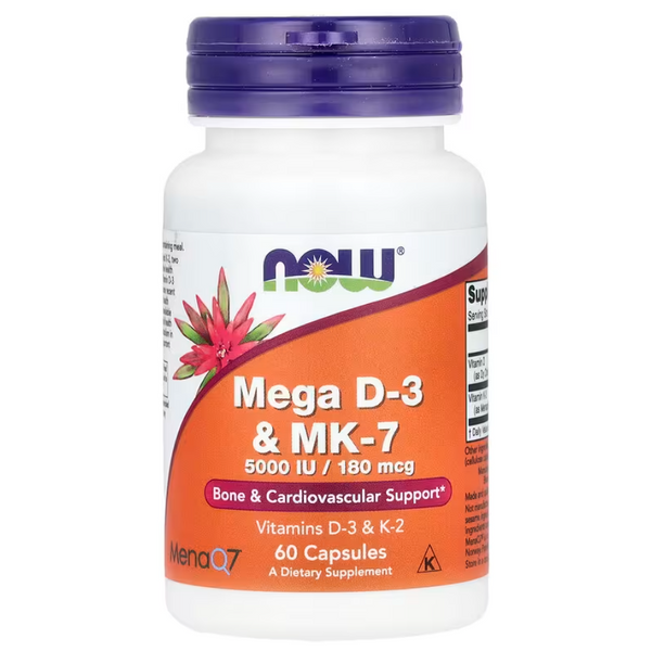 Now Foods Mega D-3 & MK-7 5000 IU/180 mcg Вітамін Д3 та МК-7 60 Veg Caps, 60 шт