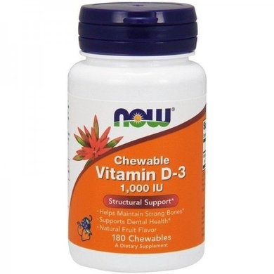 Now Foods Vitamin D-3 1000 IU Вітамін Д-3 смак фруктів 1000 МО 180 Chewables, 180 шт