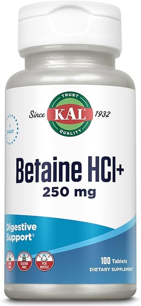 KAL Betaine HCI+ Бетаїн Гідрохлорид 250 mg 100 Tablets, 100 шт