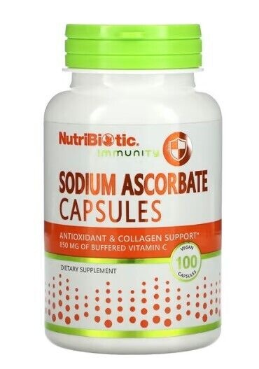 NutriBiotic Sodium Ascorbate Аскорбат натрію 850 mg 100 caps, 100 шт