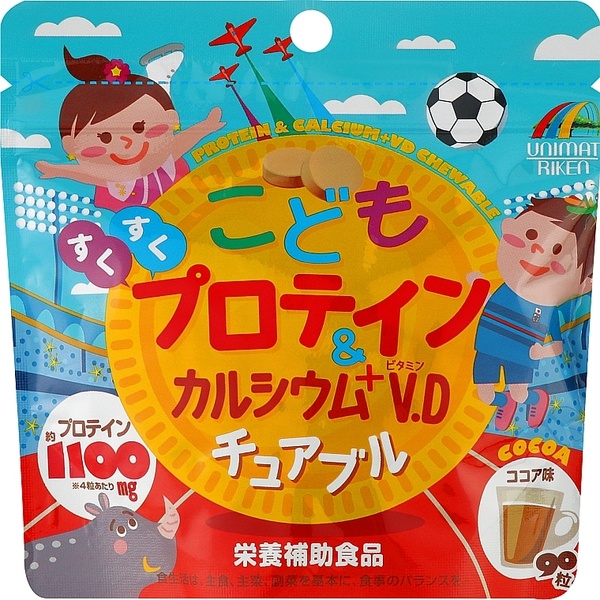 Unimat Riken Protein&Calcium+V.D Chewable Tablet For Kids Жувальні вітаміни для дітей, 90 шт