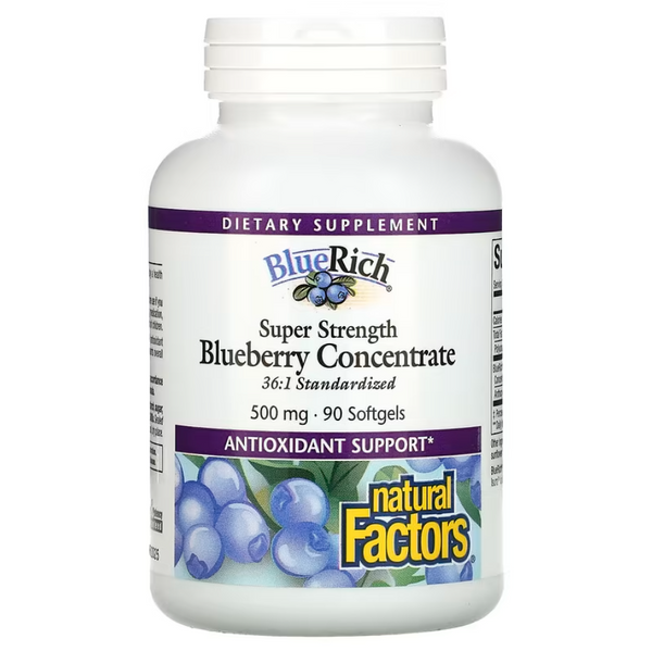 Natural Factors BlueRich Super Strength Blueberry Concentrate 500 mg 90 Softgels, 90 шт