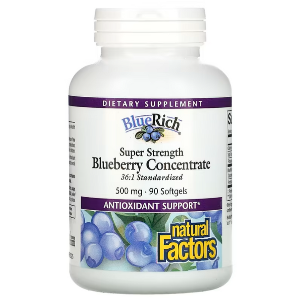 Natural Factors BlueRich Super Strength Blueberry Concentrate 500 mg 90 Softgels, 90 шт