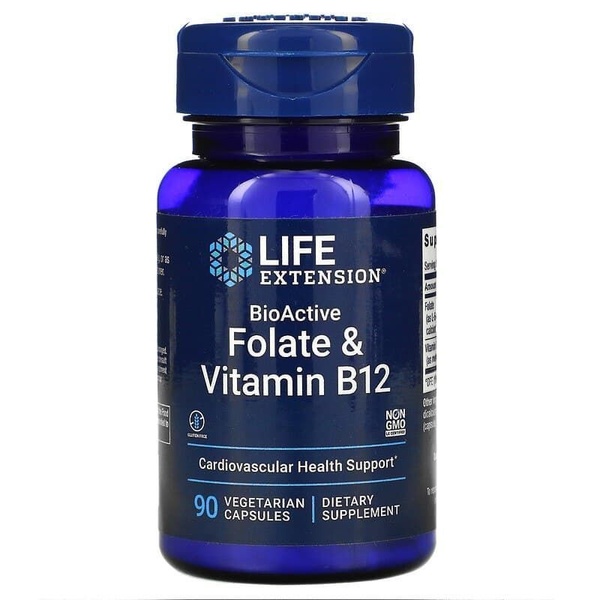 Life Extension BioActive Folate & Vitamin B12 Фолієва кислота та В12 90 vcaps, 90 шт