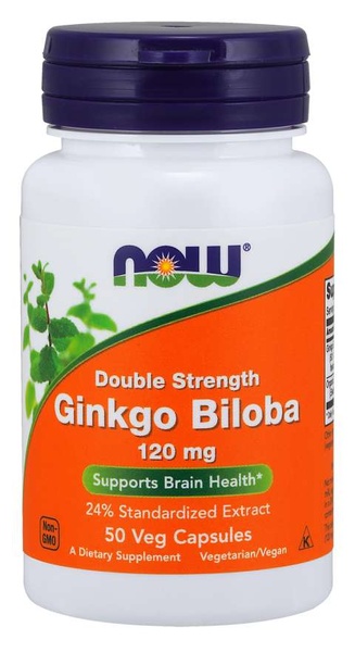 Now Foods Ginkgo Biloba Double Strength Натуральна добавка Гінкго білоба 120 мг 50 caps, 50 шт