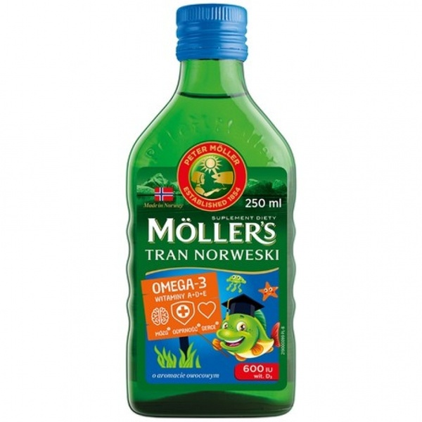 Mollers Natural Norwegian Fish Oil tran omega-3 норвезький риб'ячий жир зі смаком фруктів, 250 ml