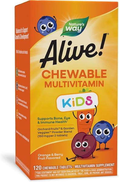 Nature's Way Alive! Children's Chewable Multi-Vitamin Orange + Berry Fruit 120 Chewable Tablets, 120 шт