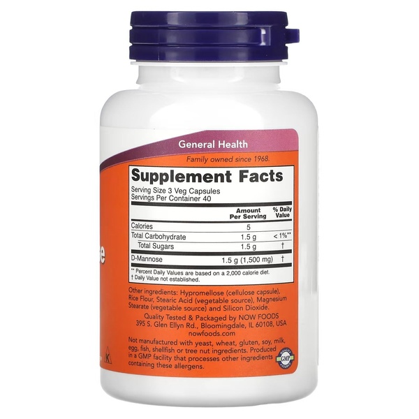 Now Foods D-Mannose 500 mg D-манноза 500 мг, 120 шт